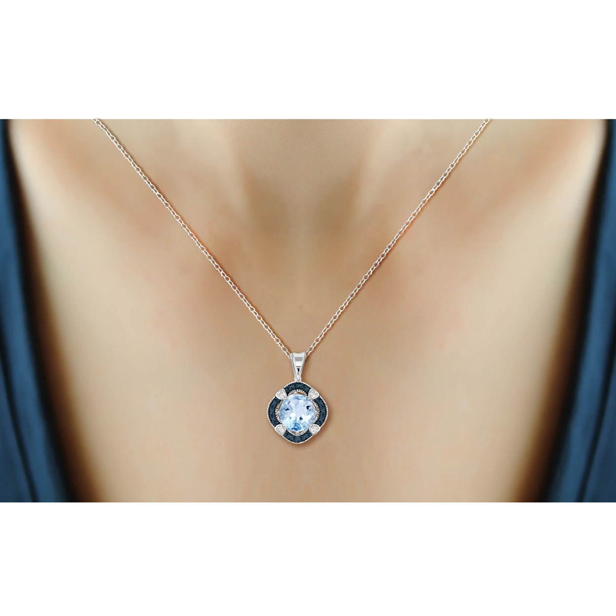JewelonFire 4 1/4 Carat T.G.W. Sky Blue topaz and Blue & White Diamond Accent Sterling Silver Pendant (2)