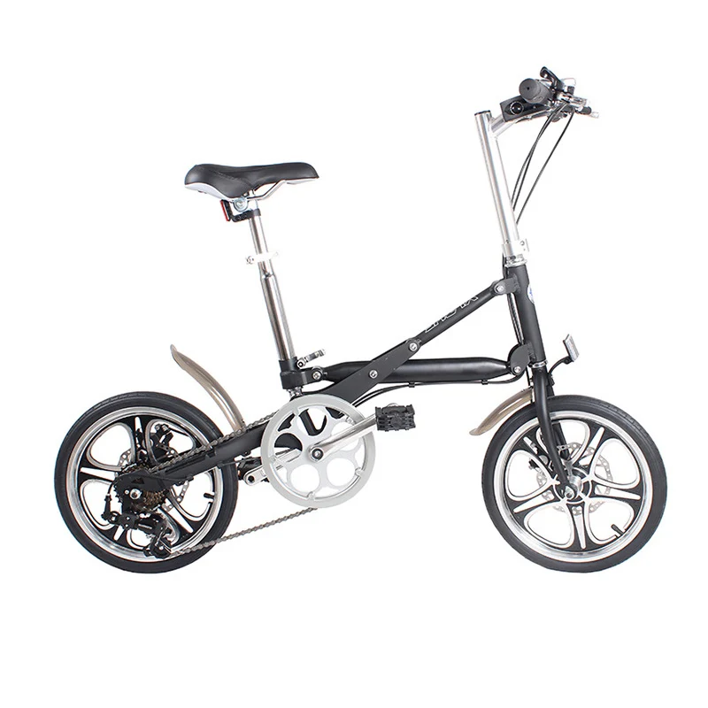 16-дюймовый складной велосипед из алюминиевого сплава 7 скоростей велосипеда двойной дисковый тормоз взрослый велосипедный светильник и легко носить с собой складной велосипед - Цвет: black Single speed