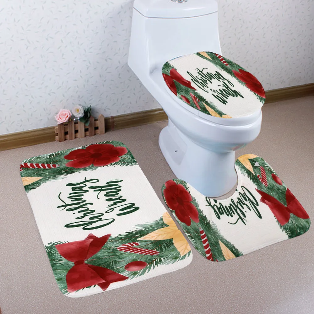 Комплект из 3 предметов, Рождественский коврик с принтом снеговика для ванной комнаты и чехол для унитаза, коврик для ванной комнаты, набор