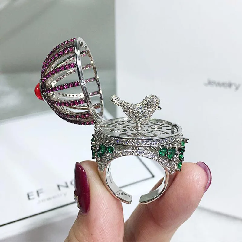 

Dazz Brand Open Ring Creative Fantasy Bird Cage Round House Ring Full Zircon Color Dubai Women's Men Fun Luxury Accessories 2019