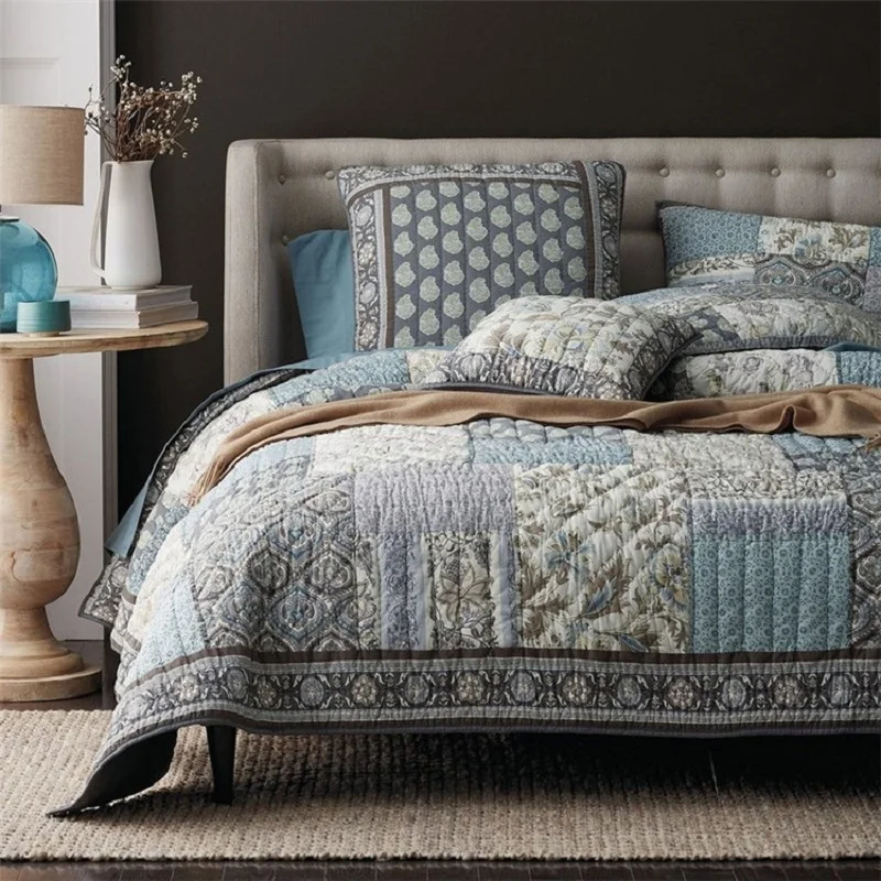 CHAUSUB Handgemachte Bettdecke Quilt Set 3 stücke 100% Baumwolle Patchwork Bettdecke Stepp Bett Abdeckung Quilts König Größe Vintage Quilts-in Decken aus Heim und Garten bei