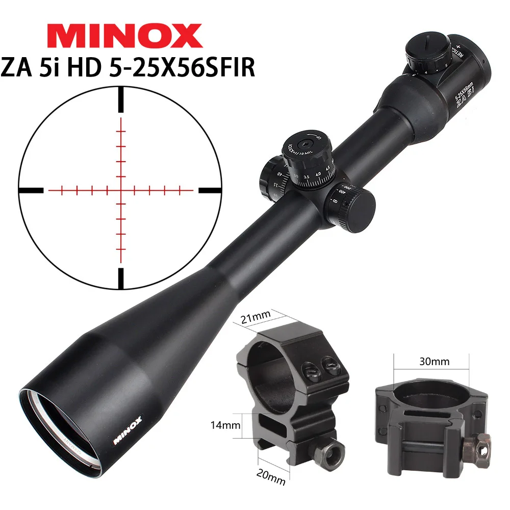 MINOX ZA 5i HD 5-25x56 SFIR охотничий прицел стеклянный Выгравированный тактический прицел оптика прицел Боковая регулировка параллакса для прицел для страйкбольного оружия - Цвет: 30mm-Picatinny-SZK