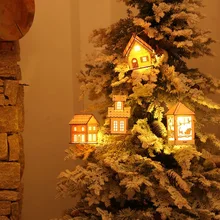 

Christmas Tree Hanging LED Santa Claus Wooden House Decor Elk Snowman Maisonette Ornaments Luminous Dual-layer Christmas