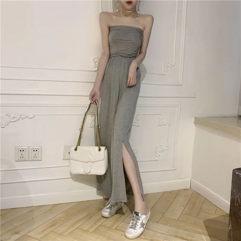 

Sexy Women's Dress Sleeveless Maxi Dress Solid Color Tube Top Long Dresses Slim Sundress Female Summer