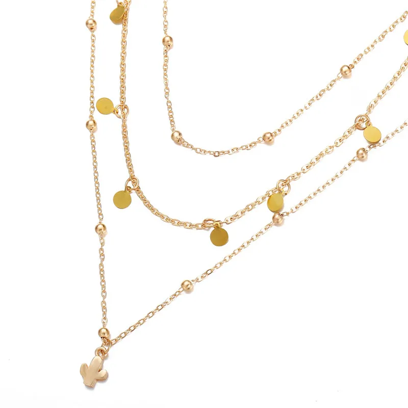 NEWBUY золотая цепочка Колье чокер Бохо для женщин Многослойные кактус геометрический кулон ожерелье вечерние аксессуары