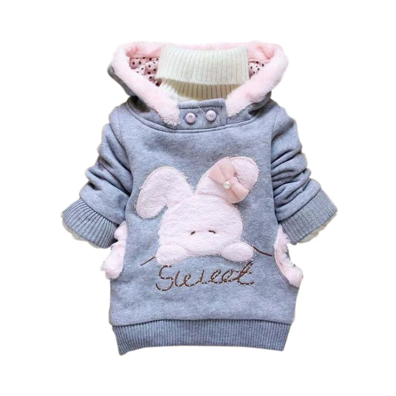 2XL осенне-зимняя детская куртка с капюшоном и рисунком для маленьких девочек модный свитер с кроликом одежда с капюшоном для малышей