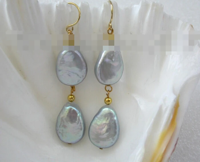 

hot sell new - free shipping 12385 baroque gray freshwater pearls dangle earrings