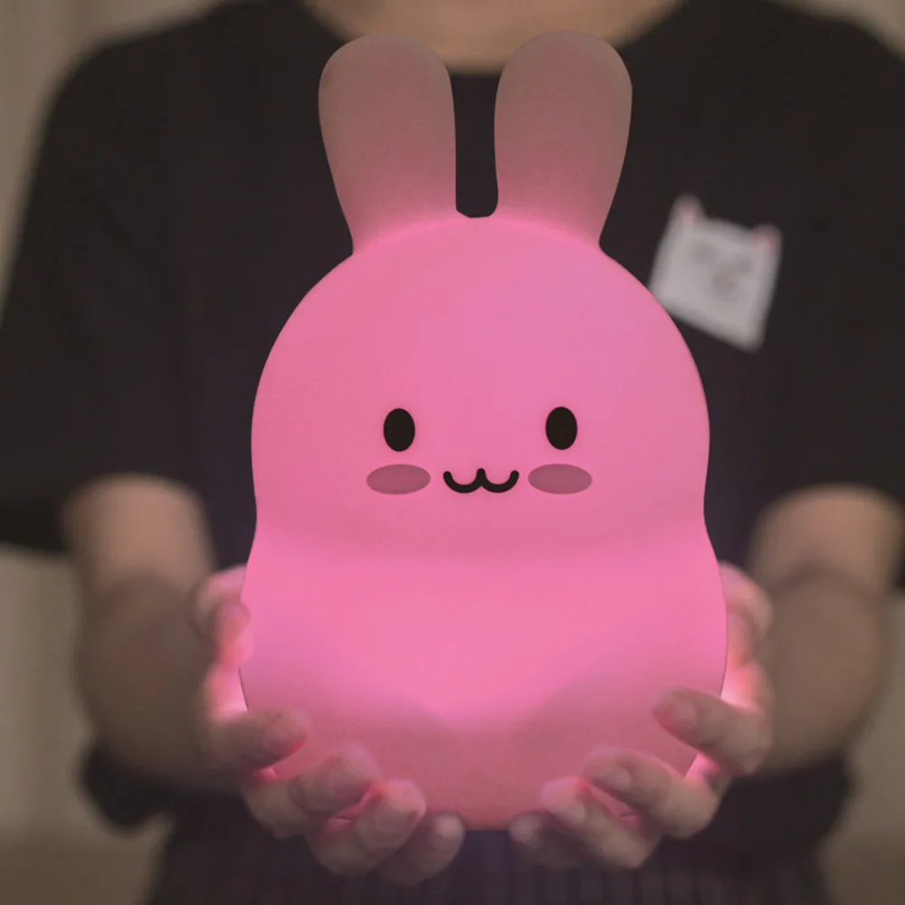

Rabbit LED Night Light Touch Sensor RGB LED Light USB Battery Powered Cartoon Silicone Bunny Lamp for Children Kids Baby Gift
