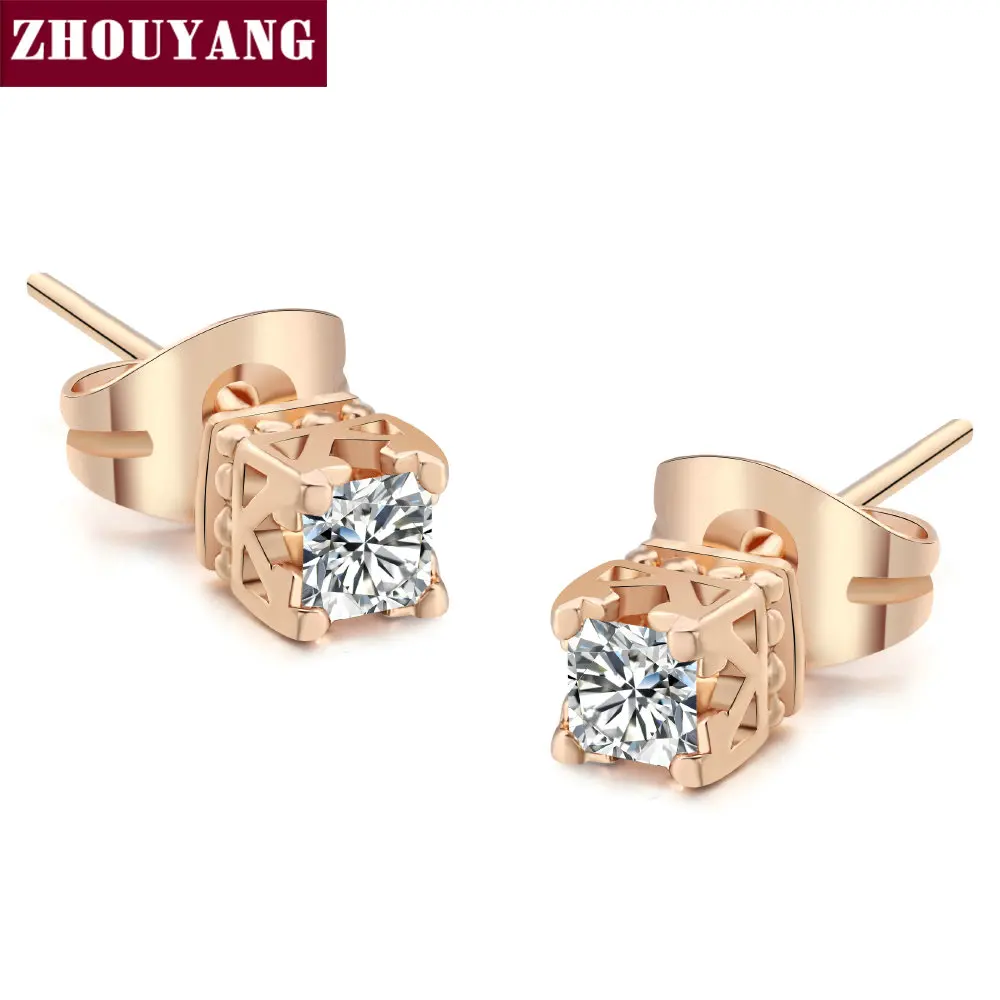 

ZHOUYANG Top Quality Elegant Crystal Rose Gold Color Earring Austrian Crystal Wholesale ZYE448 ZYE449