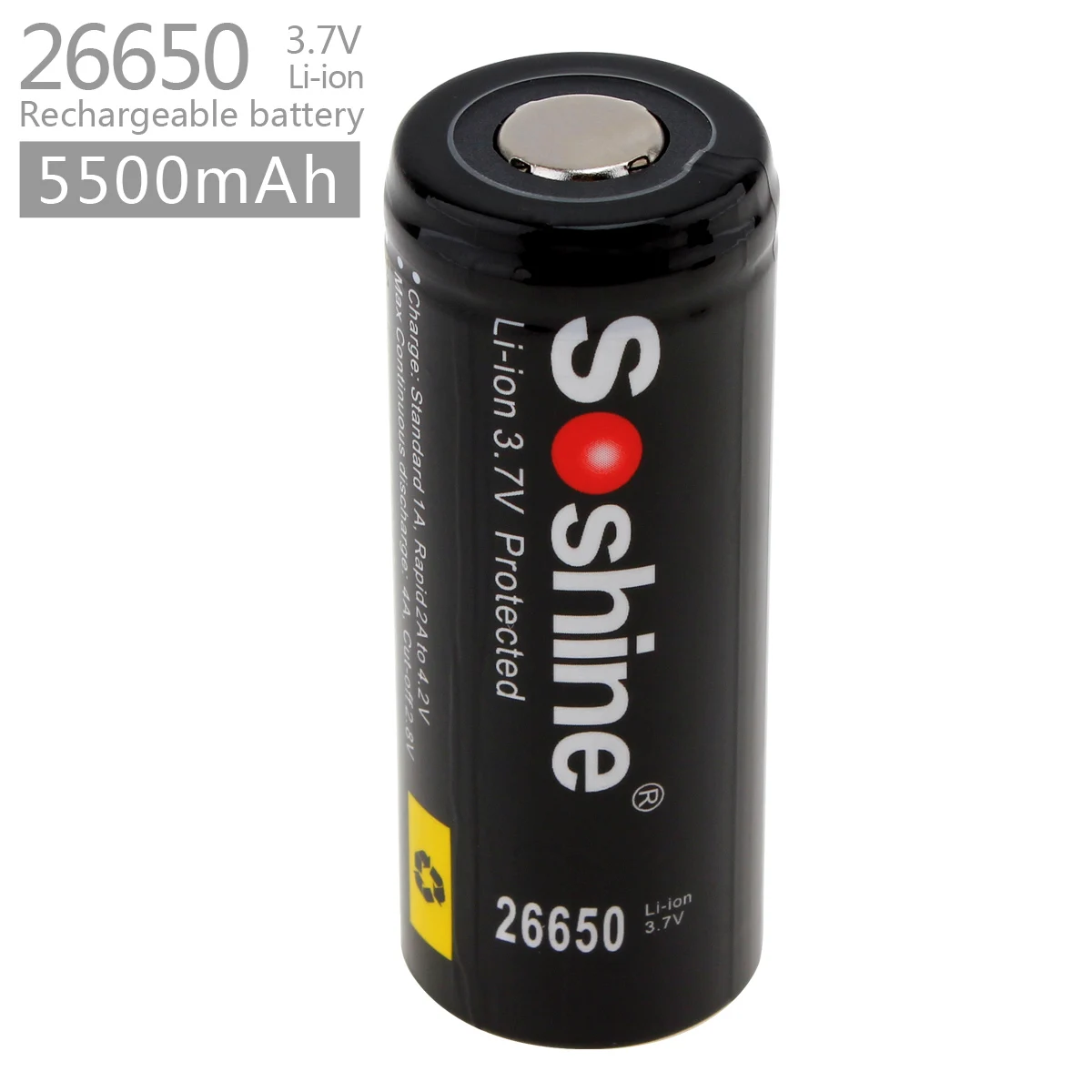 Soshine 3,7 V 5500mAh 26650 литий-ионный аккумулятор Перезаряжаемые Батарея с защитой PCB для Светодиодный фонарики Налобные