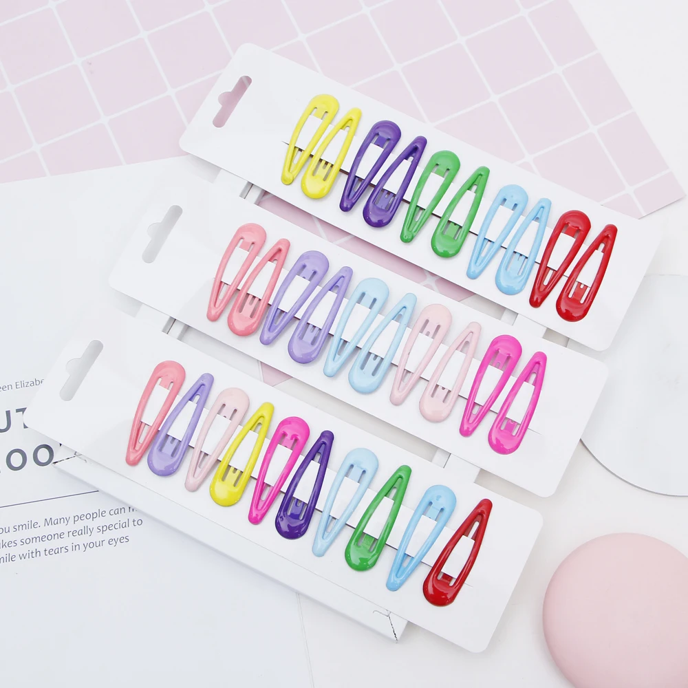 

10pcs Snap Hair Clips Colored Children's Hairpins Water Drop Girls Hair Accessories Metal Fashion Barrettes Styling Tools 5cm