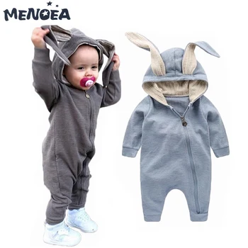 

Menoea Baby Boys Rompers Cute Cartoon Kids Clothes Cotton Rabbit Ears Girls Climbing Suit Solid Cartoon Newborn Child Costume