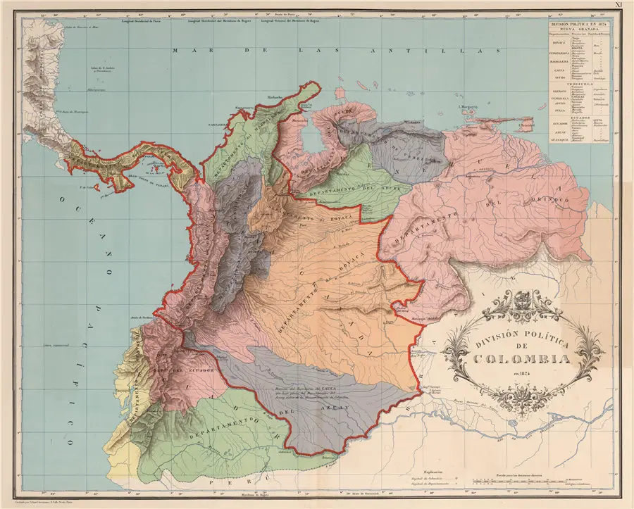 AGHRC_(1890)_-_Carta_XI_-_División_política_de_Colombia,_1824