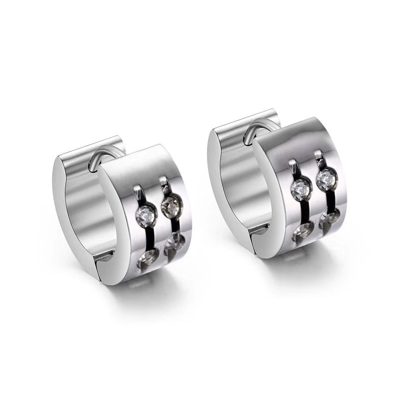 Punk Rhinestone Hoop Earrings For Women Silver Color Stainless Steel Earings Fashioni Ear Jewelry Best Friend Gift | Украшения и