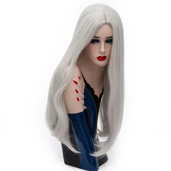 MSIWIGS Long Straight Wigs Synthetic Orange Color Women's Wig 24 Inches Central Part Hair Silver Grey White Red Colour 5