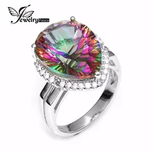 Luxurious 13ct Real Rainbow Fireplace Mystic Gem Stone Topaz Pure Strong 925 Sterling Silver Ring For Ladies Pear Promotion Model New
