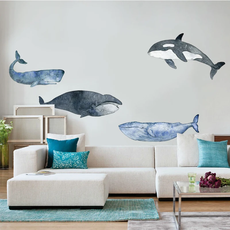 

home decoration accessories Fish marine life watercolor painting wall sticker Modern Nordic Living room bedroom wall art poster