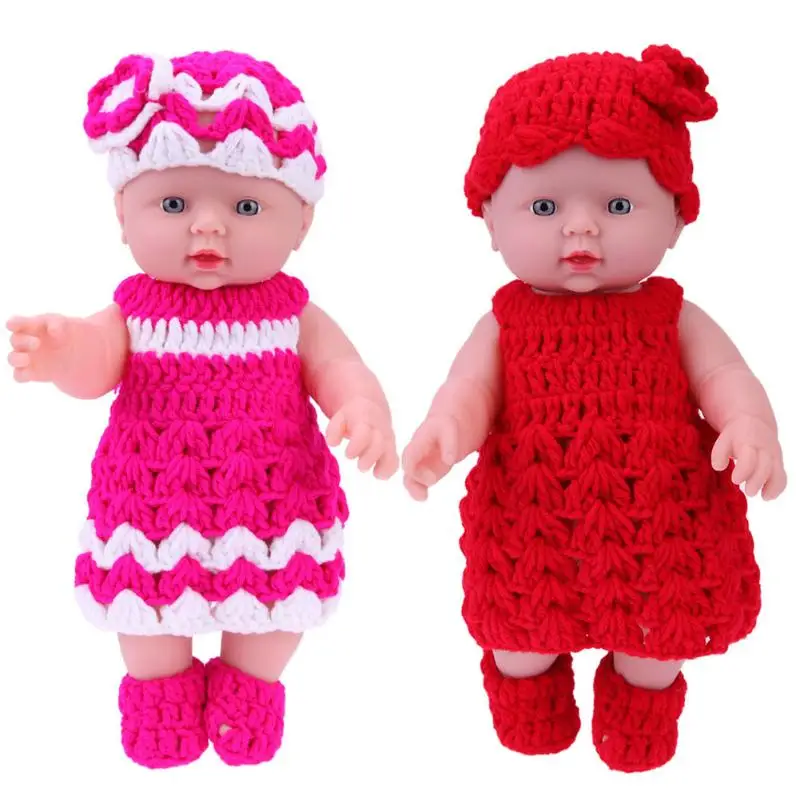 

30cm Vinyl Baby Dolls Kids Bathing Playmate Children Simulation Doll + Knit Dress Outfits Baby Toys for Girls Birthday Gift