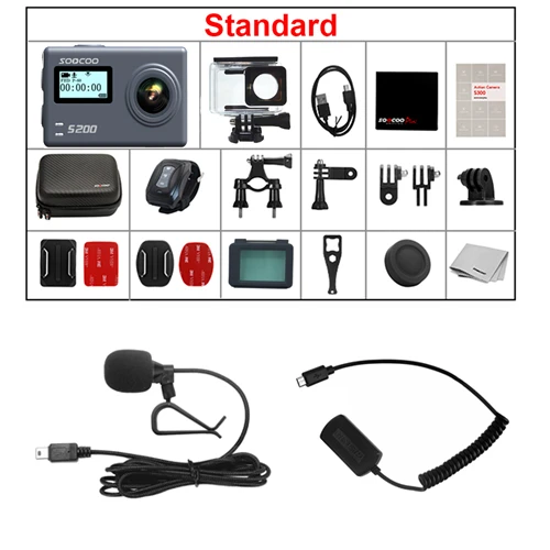 SOOCOO S200 Экшн-камера, 4k камера, спортивный водонепроницаемый чехол, внешний микрофон, микрофон, gps, WiFi, 2,45 дюймов, сенсорный экран, гироскоп - Цвет: Grey with GPS MIX