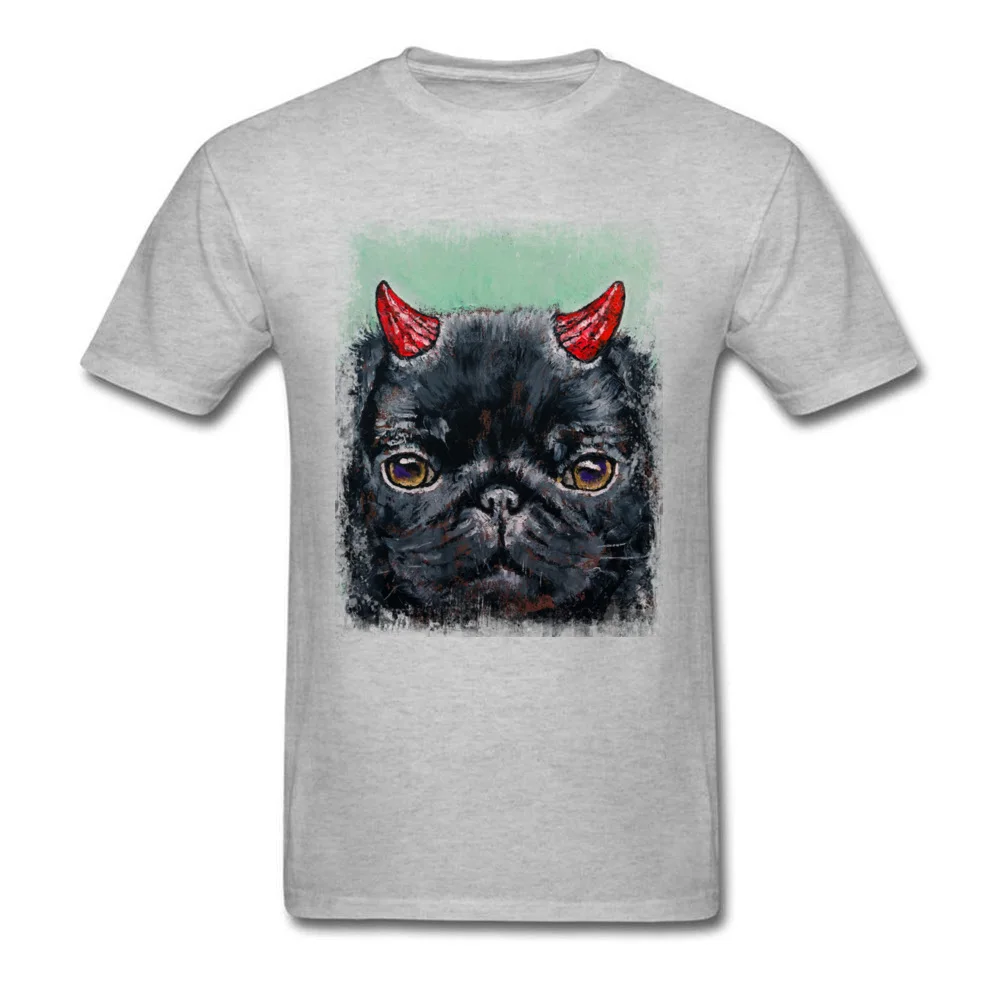 DEVIL PUG Crazy Tshirts for Adult Pure Cotton Thanksgiving Day Tops Tees Print Tshirts Short Sleeve 2018 New Round Neck DEVIL PUG grey