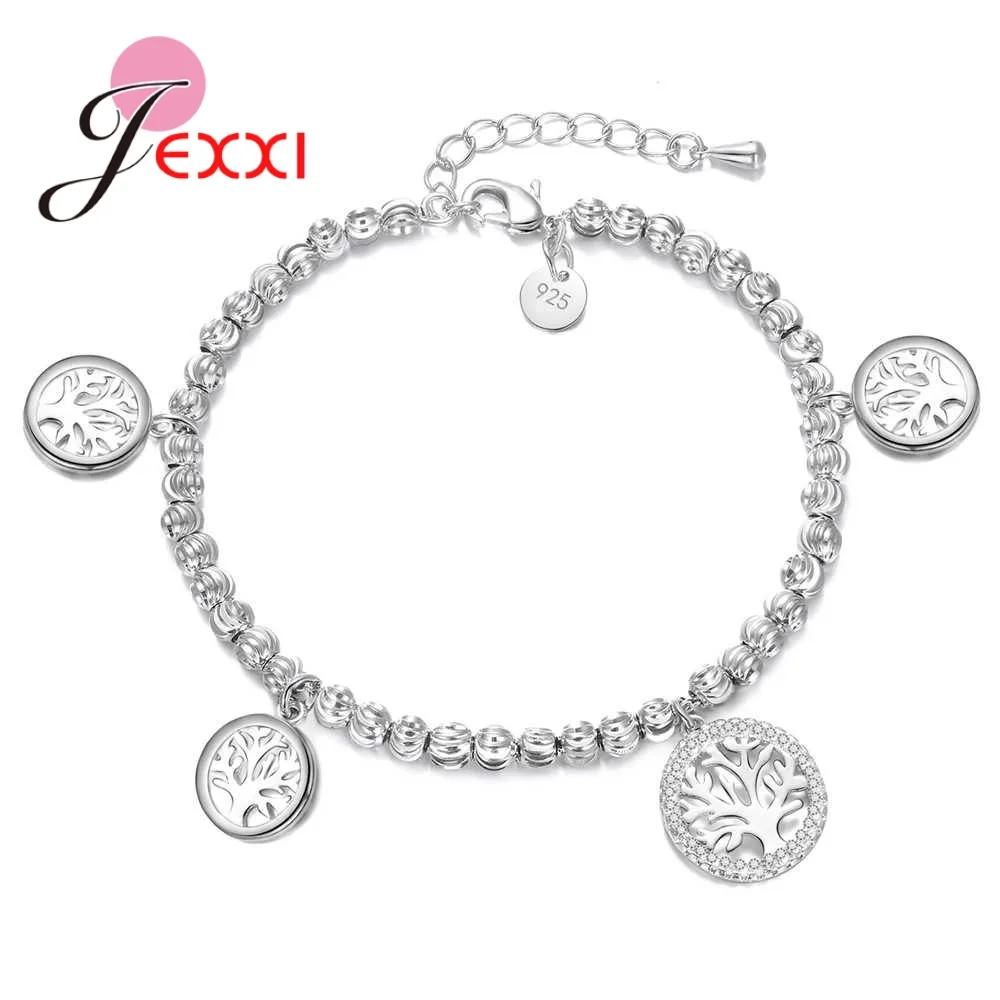 

JEXXI Hot Sale Tree Of Life Design With Circle Cubic Zirconia Women Bridal Wedding Fashion Real 925 Sterling Silver Bracelets