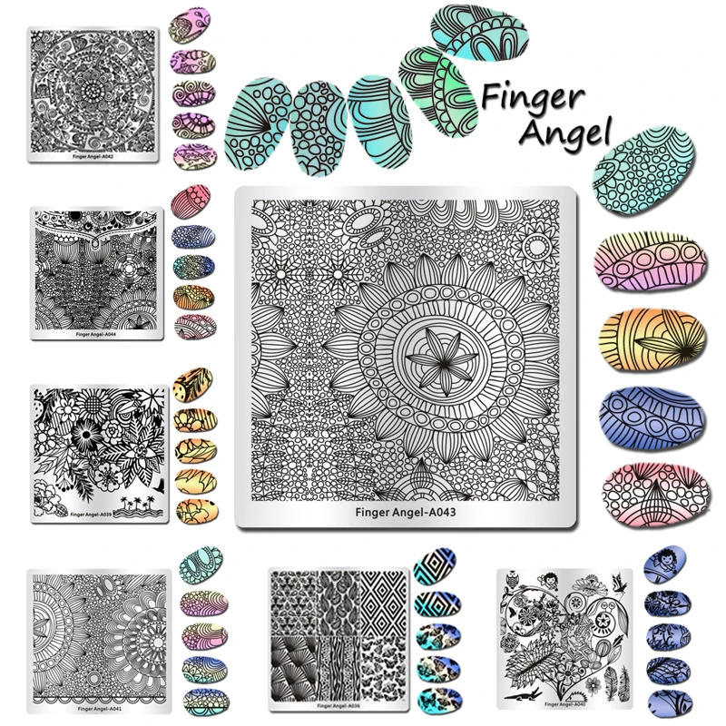 

Finger Angel 1 Pcs Stamping Nail Art Plate Image Nail Stamp Stamping Templates Flower Design Nail Plates #HQ042