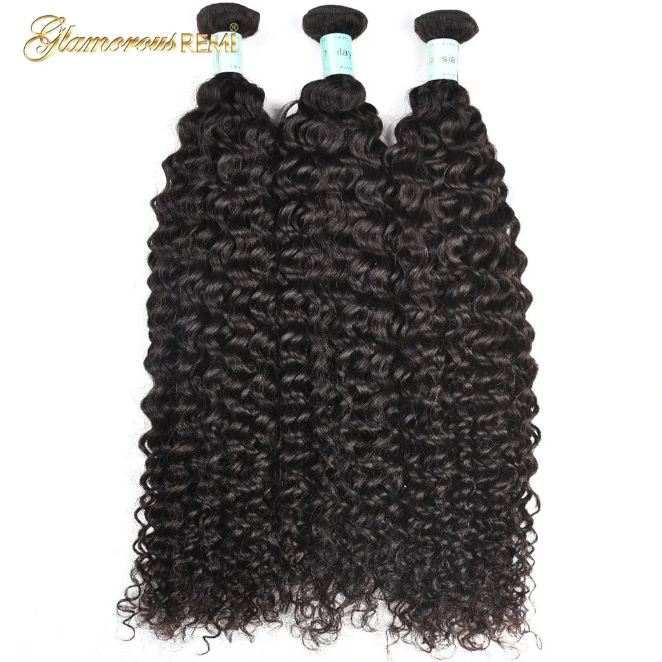 Glamorousremi Malaysian Curly Wave Bundles 100% Human Hair weave Remy Hair Extension 1/3/4 PCS 8-26 inch 1b Can Be Dyed