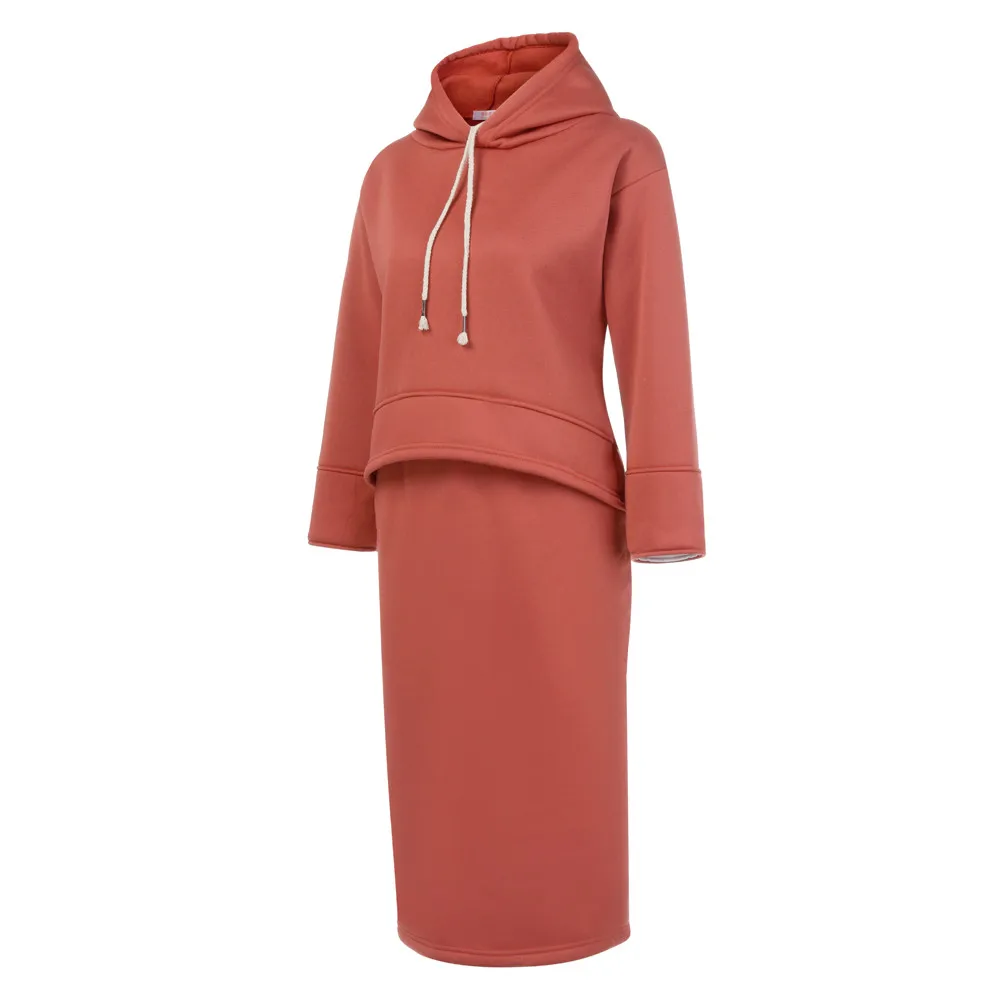 

Fashion Autumn And Winter Top Selling Sports Suit Women's Dress Loose Hooded Long Sweater Dress Two Sets of Women's Clothing