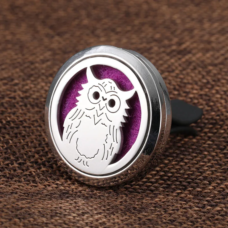 Wholesale Car Aroma Diffuser Owl Air Freshener Stainless Steel Essential Oil Diffuser Car Clip Aromatherapy Pendant Open Locket - Окраска металла: Посеребренный