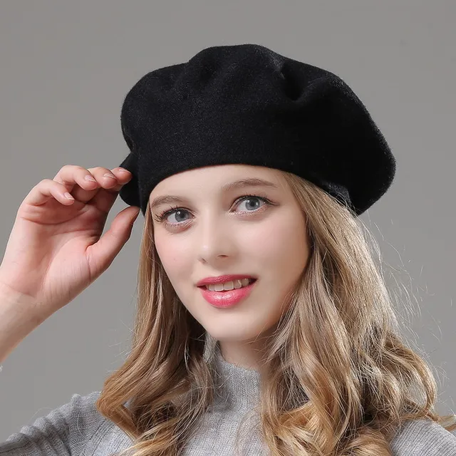 [Rancyword] High Quality Women Winter Hat Berets Cashmere Wool Berets For Girls Casual Knitted Warm Winter Hats Beanie RC2045 Black color