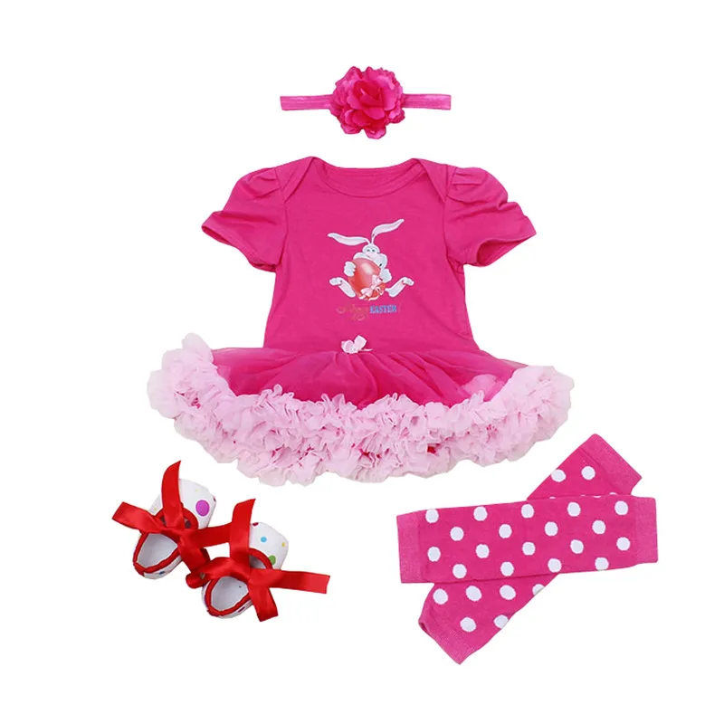 

Children Easters sets Summer Clothes Set Short Sleeve crown Romper Tutu Dress + Legging + Shoes + Headband 4pcs Bebe Girl Set
