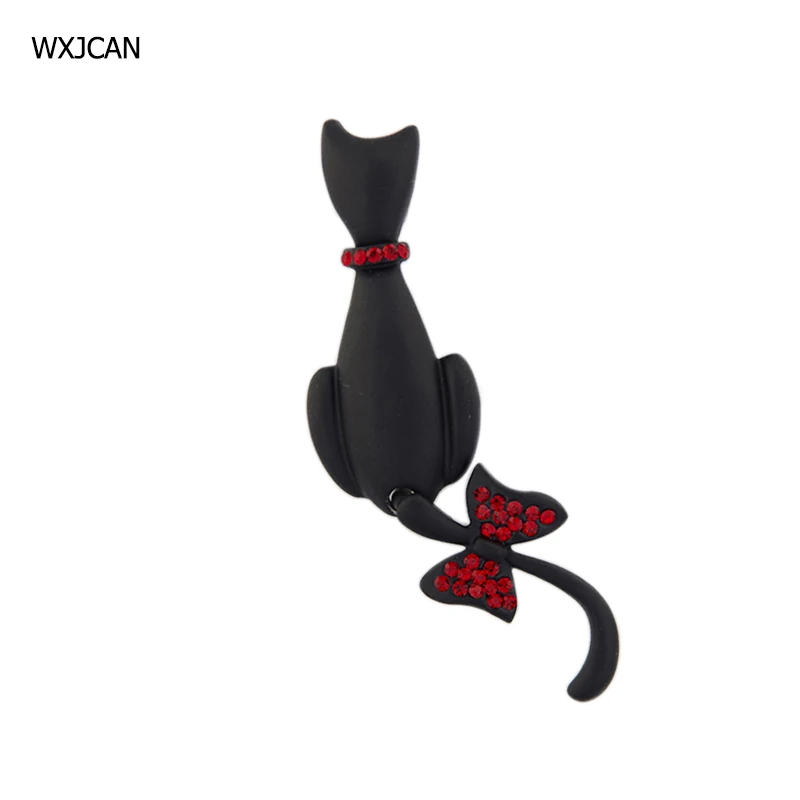 

WXJCAN New fashionable tail of kitten can wag cat brooches female Metal inlay red rhinestone brooch cat enamel brooch pin B5079