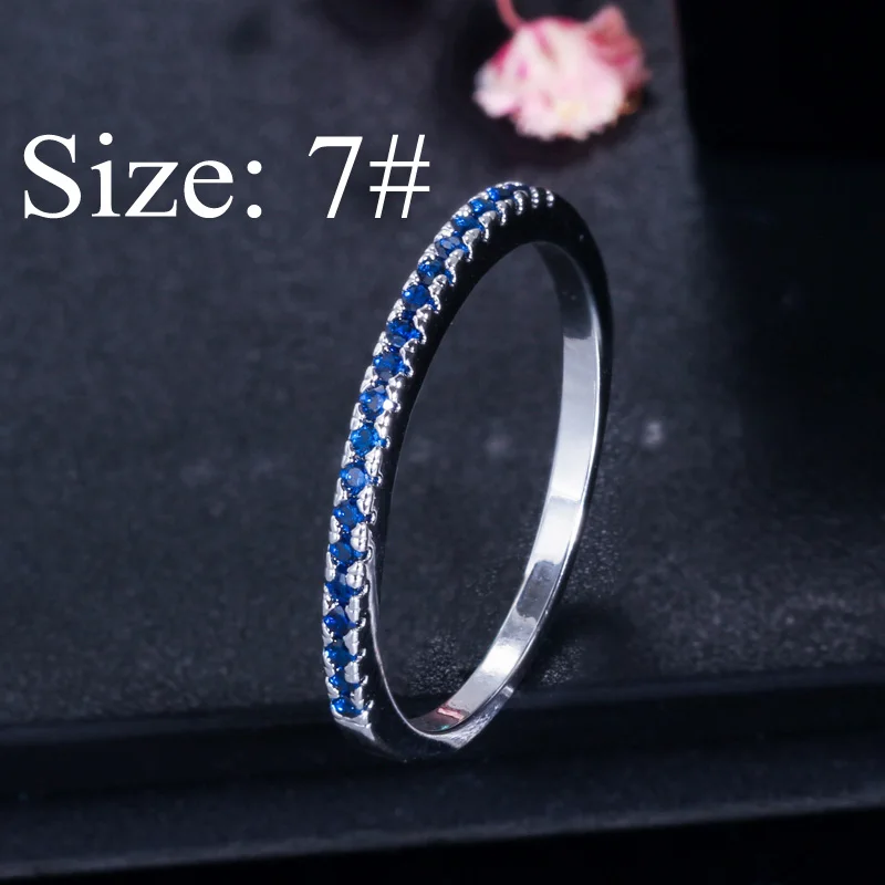 CWWZircons Stack Skinny Micro Pave CZ Модные женские обручальные свадебные вечерние кольца с кубическим цирконием наборы ювелирных изделий подарок R127 - Цвет основного камня: Blue Size 7