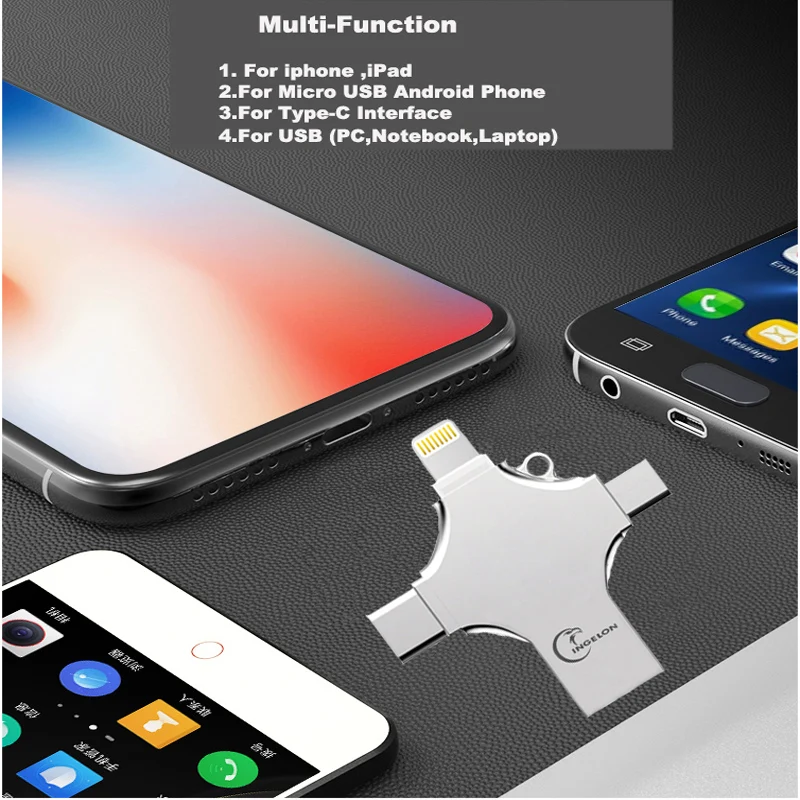 флешки Ingelon 4in1 мини usb flash drive 64 ГБ pen памяти металла stick otg типа с micro для мобильного