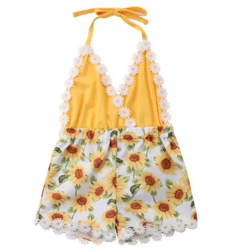 

cute Toddler Kids Baby Girls clothes Lace Sunflower sleeveless strap Bodysuit Sunsuit Outfits clothes