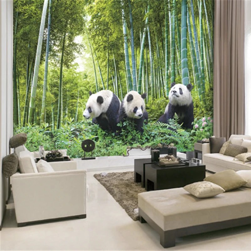 

Custom 3D Print DIY Fabric &Textile Wallcoverings For Walls Nature Manuel Matt Silk For Living Room Forest Bamboo Panda Scenery