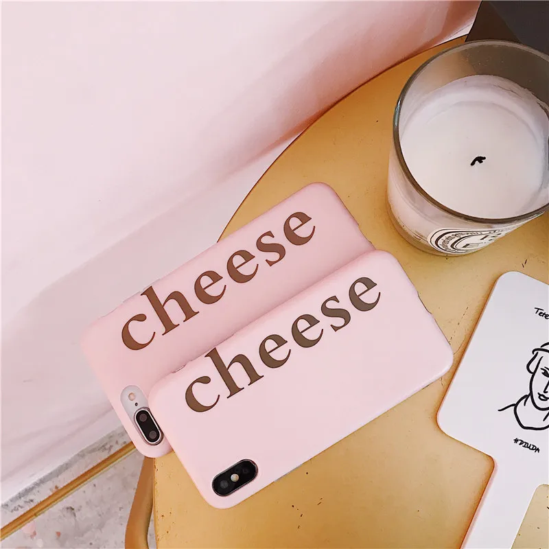 Simple Letters Cheese Pink Phone Case for iPhone XS MAX Case for iPhone X XR 6 6S 7 8 Plus Case Soft Silicon Matte Cover Capas08