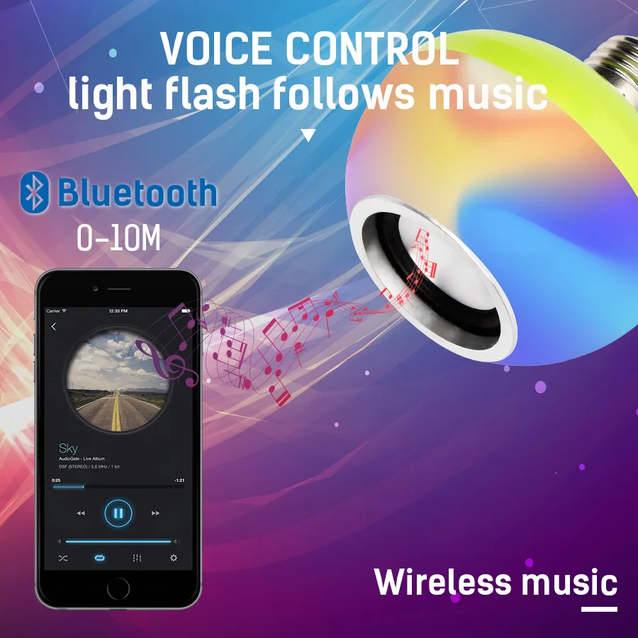 

Remote Control Bluetooth E27 Led Music Bulb AC110-265V 7+3W RGB White Wireless Remote Control LED Music Bulb Lamp for Party Home