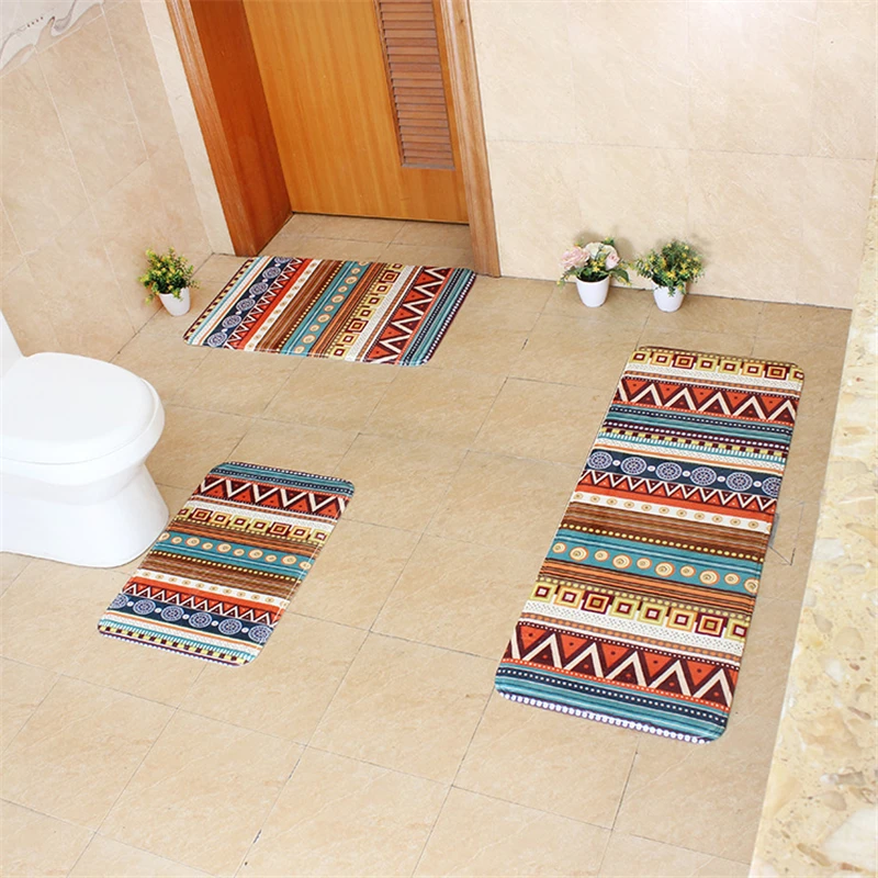 

Honlaker 3 Pcs Bath Mats Flannel Bohemia Pattern Bathroom Toilet Sets colorful Fashion Kitchen Rugs Door Carpet Entry