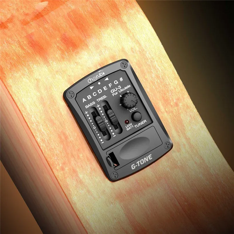 

Cherub G-tone 2-band Ukelele EQ Equalizer Pickup Hawaiian Guitar EQ with Tuner Pickup Piezo Ceramic Pick-up Preamp System