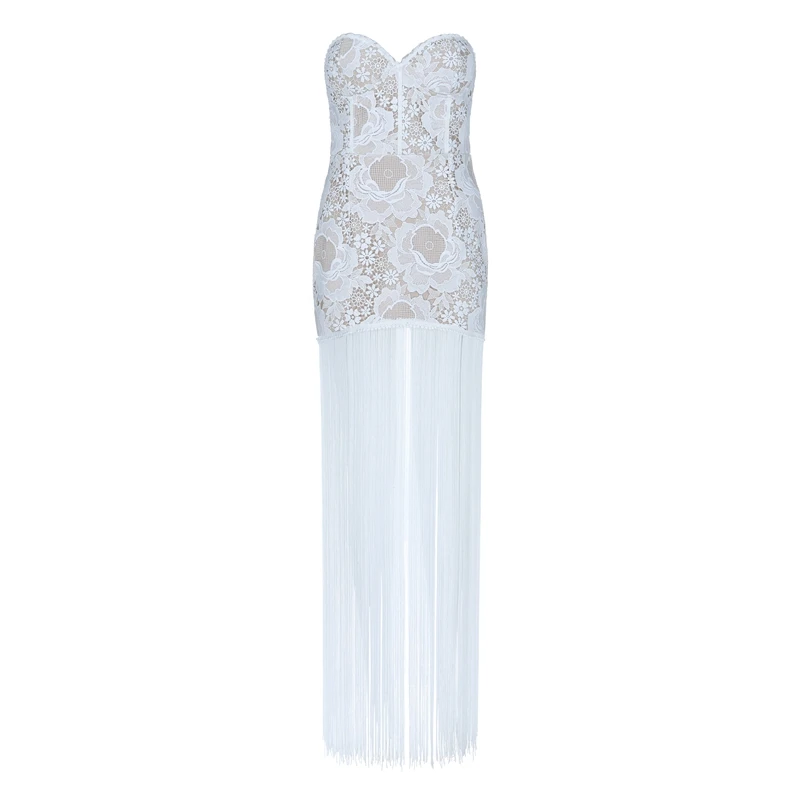 Bretelles Gland Parti Sexy Florale Nouvelle Robe Bandage Broderie Lady mollet Blanc Mi Mode Beateen 2019 Dentelle rshQtd