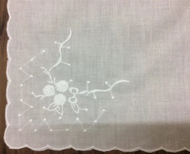  48PCS/Lot Fashion women Handkerchiefs 12x12 White Cotton Wedding Handkerchief with scallooed Edges 