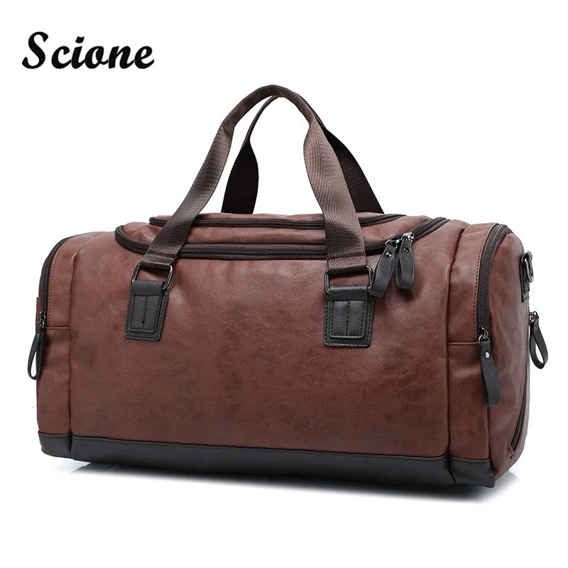 Top Quality Casual Travel Duffle Bag PU Leather Men Handbags Big Large Capacity Travel Bags Black