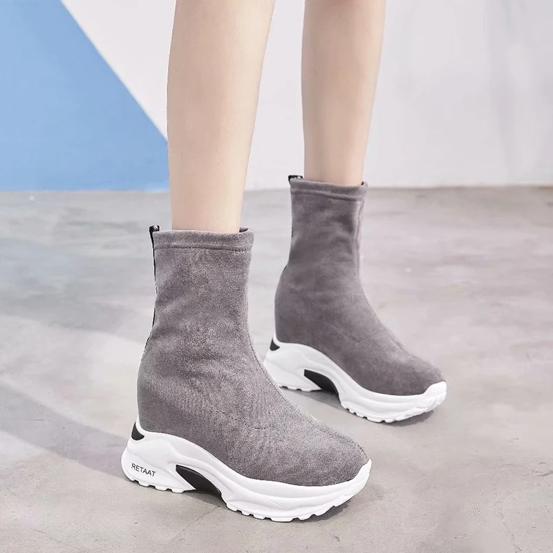

Dumoo Brand Autumn Winter High Heel 9cm Lady Boots Women Shoes Height Increasing Shoes Boots Platform Wedges zapatos de mujer