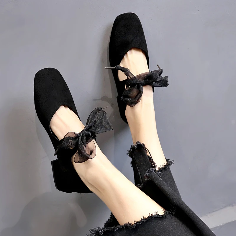 

Women's shoes2019 new spring thick with retro high heels shallow mouth with shoes square head single shoes fashion women's shoes
