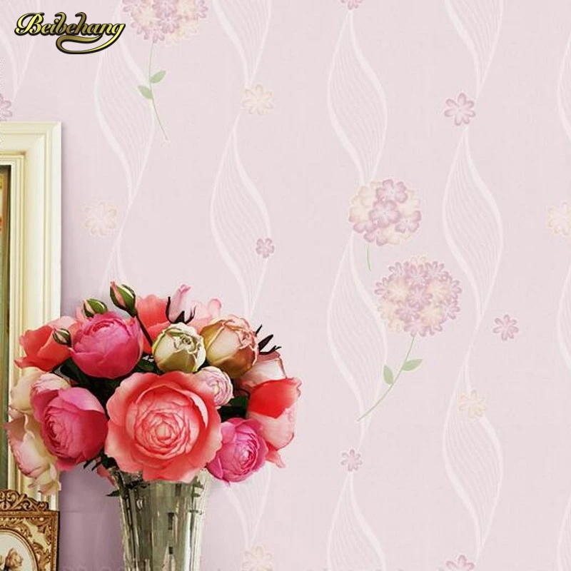 3d wallpaperEco-friendly pvc Flowery Stripe children's pink blue & orange Wallpaper flower kids wall paper roll for bedroom