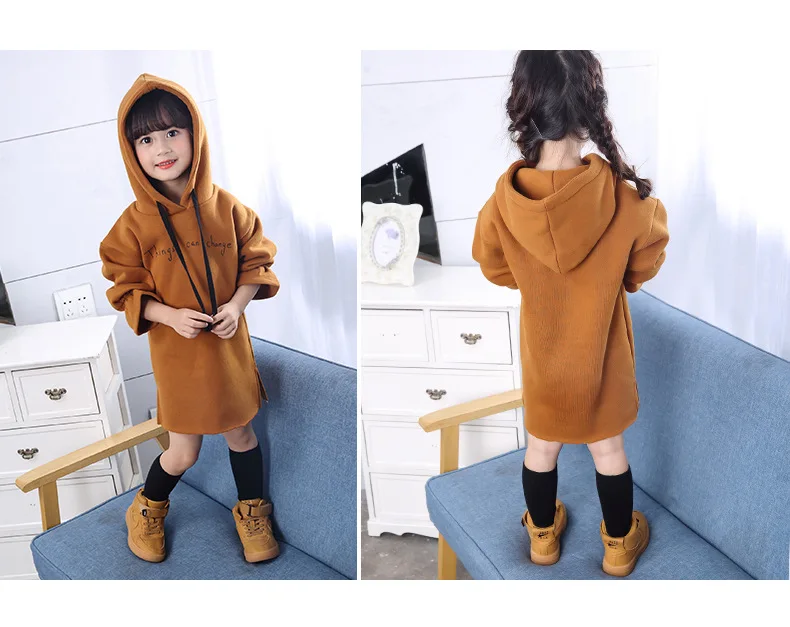 Casual Girls Dresses Winter 2018 Fashion Kids Long Sleeve Teen Dress For Girls Autumn Letter Hooded Children Dresses 7 to 8 Year (9)