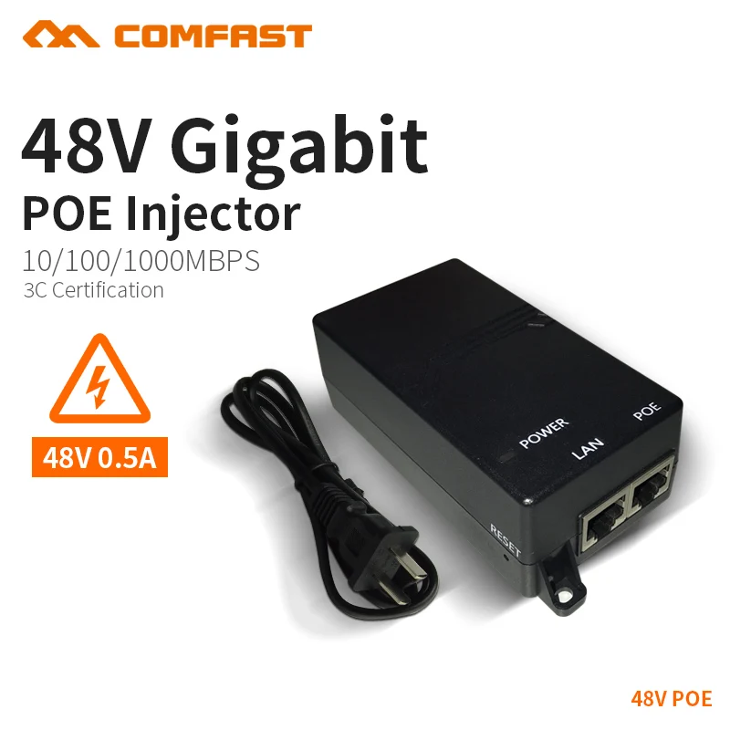 

COMFAST POE Injector for CCTV IP Camera USA or EU Power Over Ethernet Injector POE Switch Gigabit Adapter POE 48V 0.5A