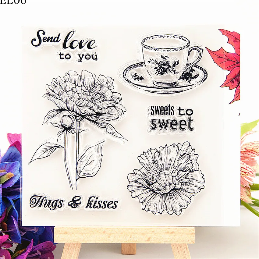PANFELOU Tea cups and flowers Transparent Silicone Rubber Clear Stamps cartoon for Scrapbooking/DIY Easter wedding album | Дом и сад