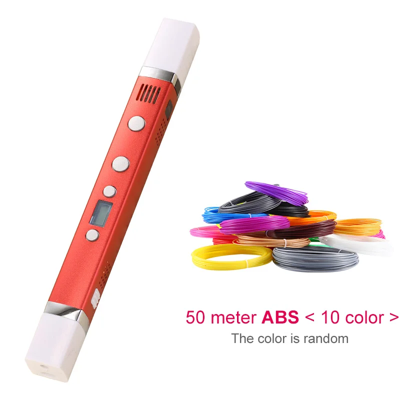 Myriwell, 3D ручка, светодиодный экран, умная ручка с 3D принтом, мобильный источник питания, зарядка через usb, 3D ручки, Детская креативная игрушка, подарок на день рождения - Цвет: Red - 50m ABS
